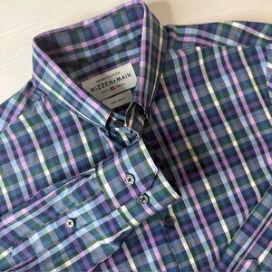 Mizzen+Main Shirt Men's Large Trim Fit Blue Plaid Leeward Performance Stretch